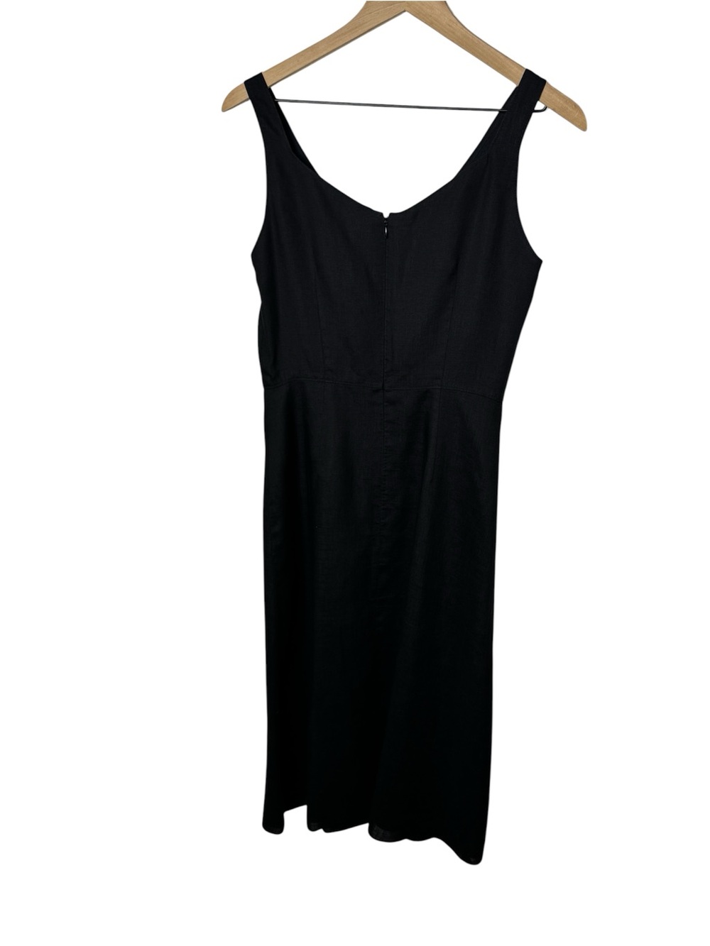 J.Crew Black Linen Midi Dress Size 6 Minimalist Raw Hem Sleeveless - Picture 3 of 8